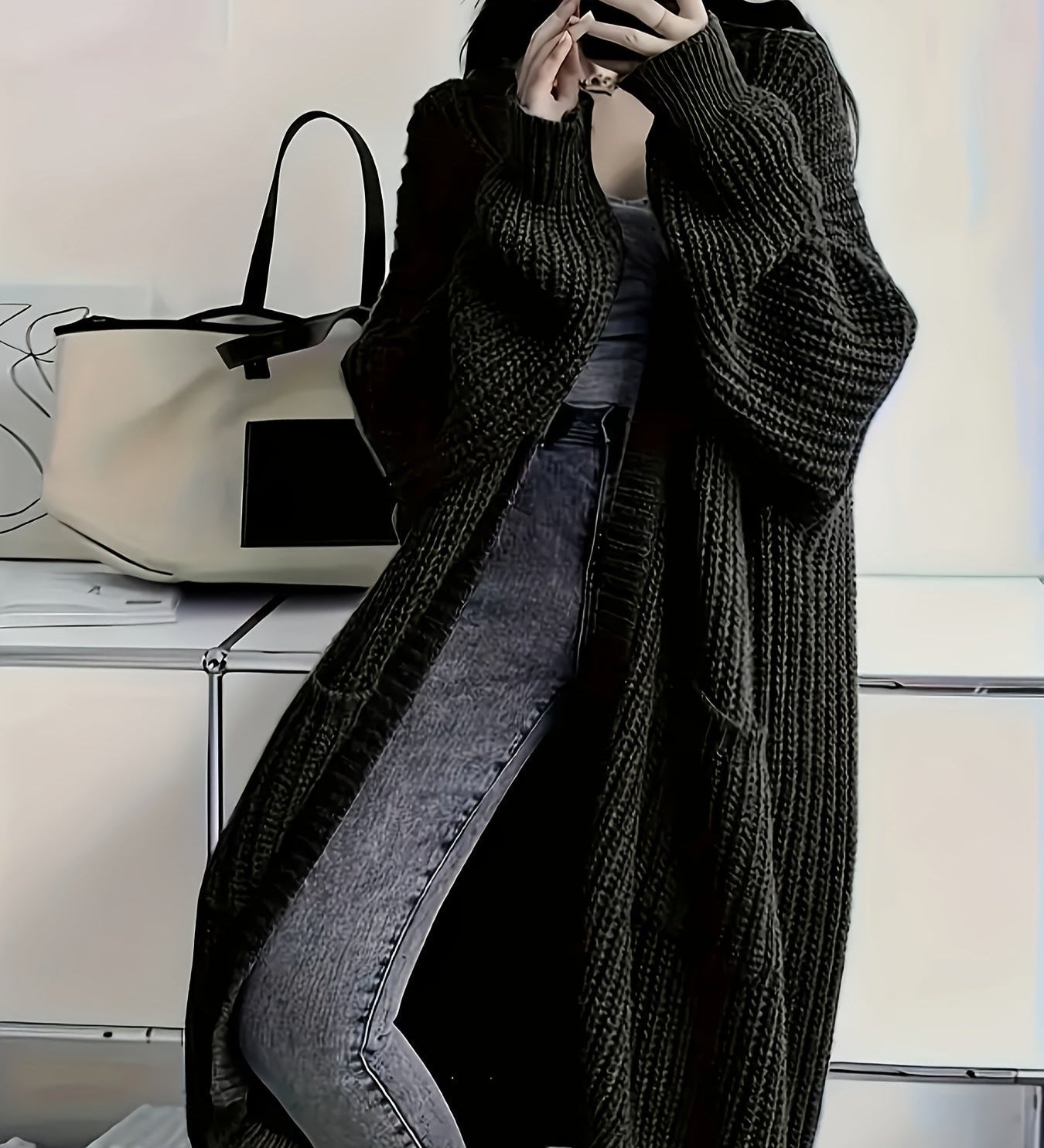 Cardigan aperto oversize da donna – Maglia lunga e comoda