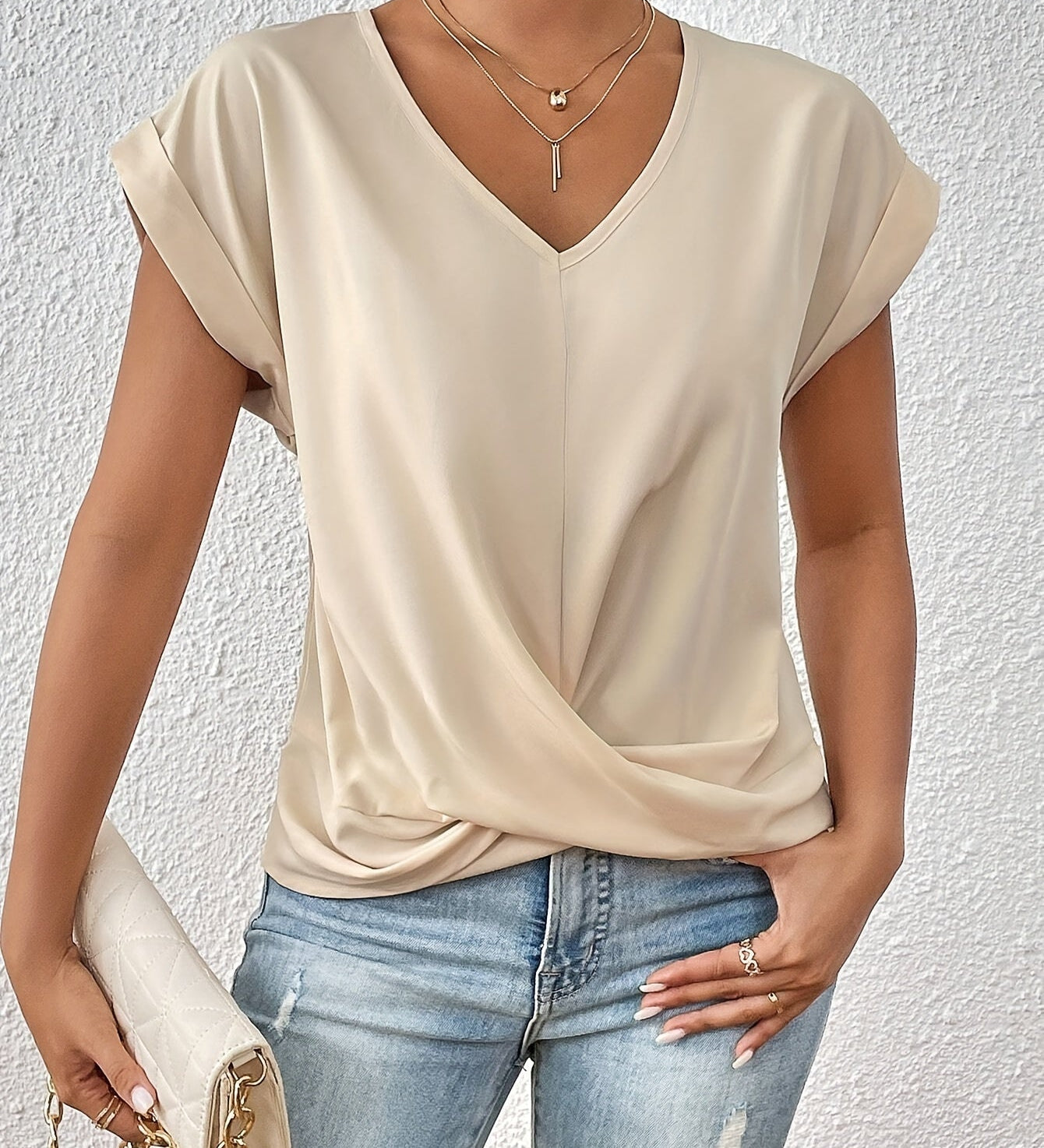 T-shirt Slim Fit Donna – Casual con scollo a V per Uso Quotidiano
