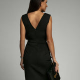 Abito da cocktail midi con scollo a V per invitati a matrimoni - Elegante, lusinghiero