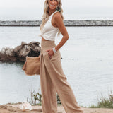 Pantaloni estivi in lino da donna – Elastico in vita e vestibilità comoda e ampia