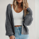 Donna - Cardigan in maglia grossa - stile bottoni sul davanti