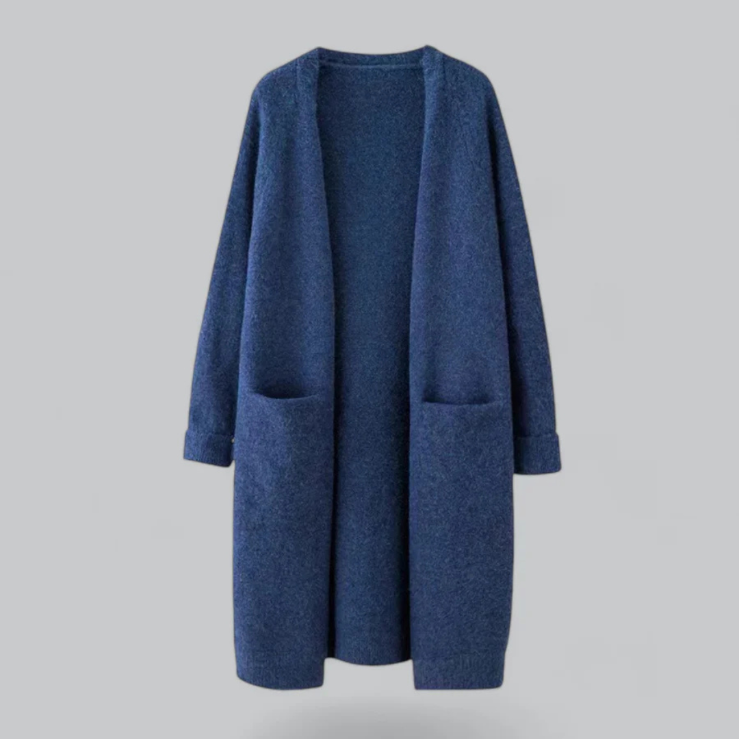 Cardigan da donna in maglia aperto sul davanti – strato caldo e lungo per l’uso quotidiano in autunno e inverno