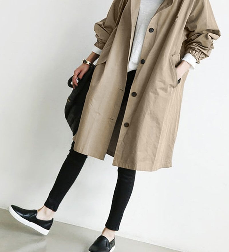 Trench Coat Slim Fit Donna – Impermeabile con Cappuccio, Adatto per Primavera e Autunno