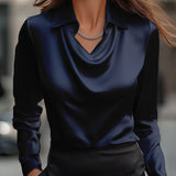 Blusa Femminile Sottile – Con Collo Drappeggiato, Adatta per Lavoro e Uso Quotidiano