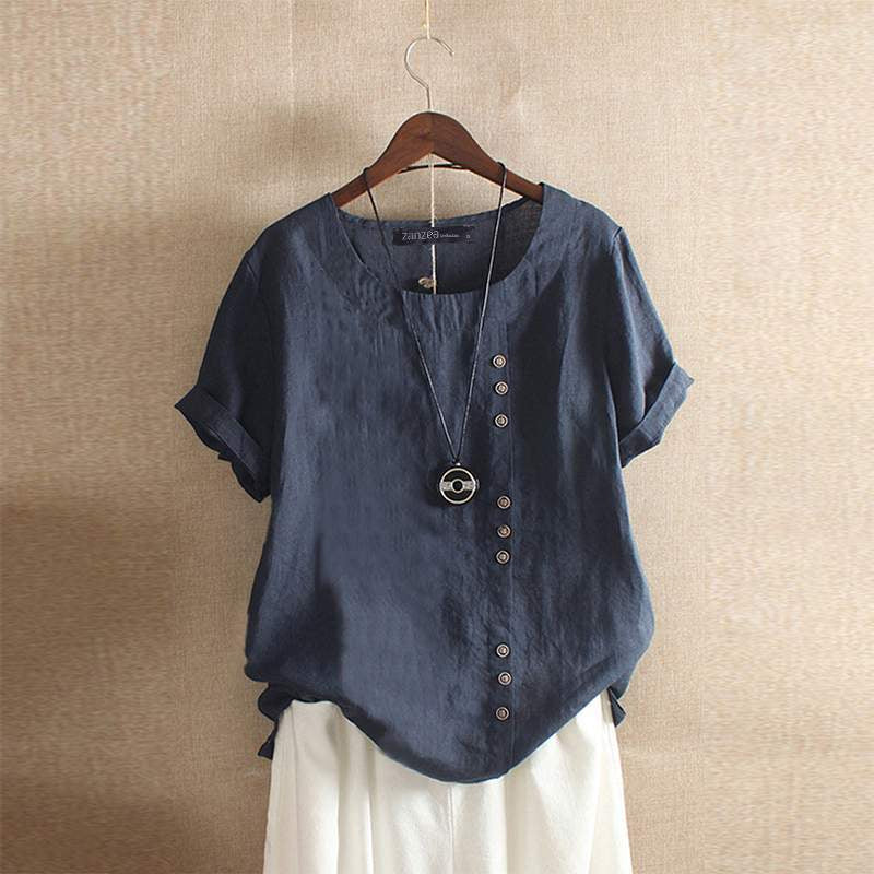 Blusa Femminile Sottile – Maniche Corte, Con Bottoni, Adatta per Uso Quotidiano