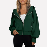 Felpa con zip da donna, vestibilità comoda, corta, con coulisse