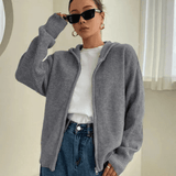 Felpa con cappuccio e cerniera in maglia da donna
