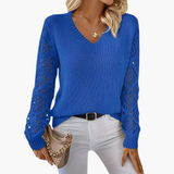 Maglione Donna a V Lavorato a Maglia con Dettaglio Maniche Aperte