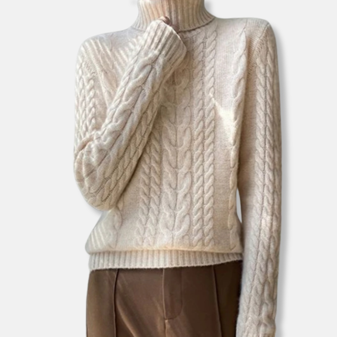 Donna - Maglione a maglia a cavo - Stile dolcevita