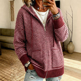 Cardigan rigato donna con cappuccio - Morbido e casual