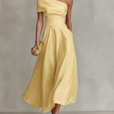 Abito in lino giallo monospalla da donna - Elegante e luminoso