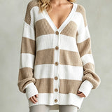 Cardigan cappotto donna a righe in maglia - Morbido e comodo