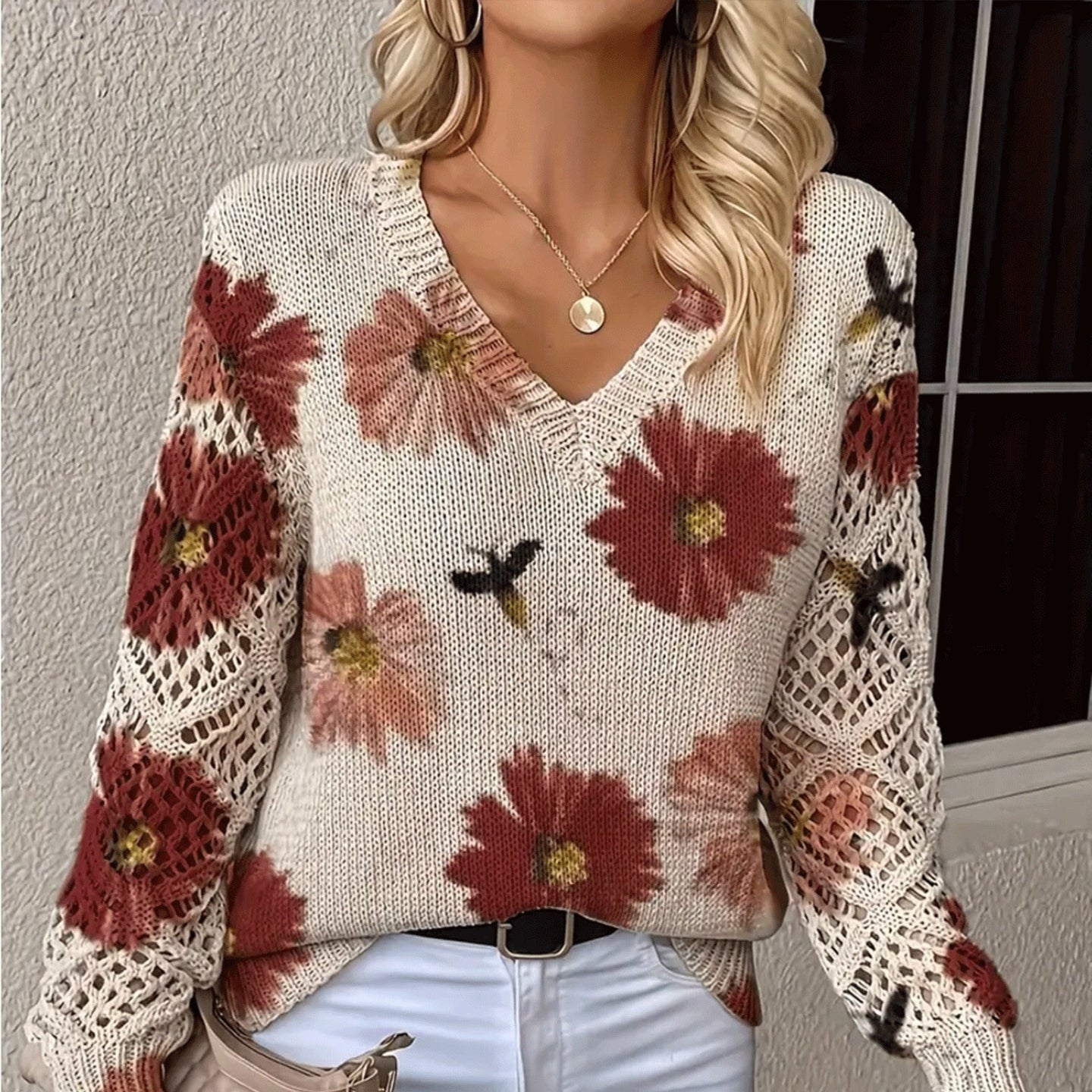 Donna - Maglia con motivo floreale - Maglieria alla moda