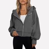 Felpa con zip da donna, vestibilità comoda, corta, con coulisse