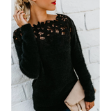 Maglione Donna in Maglia con Dettaglio in Pizzo Elegante Scollo Floreale Morbido e Leggero