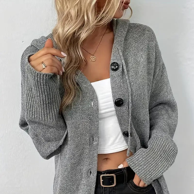 Donna - Cardigan con cappuccio - Maglia calda moderna