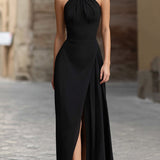 Abito Maxi A-Line per Donne – Con Collo Halter e Spacco per Uso Estivo