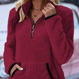 Donna - Pullover in pile - Maglia mezza zip Teddy