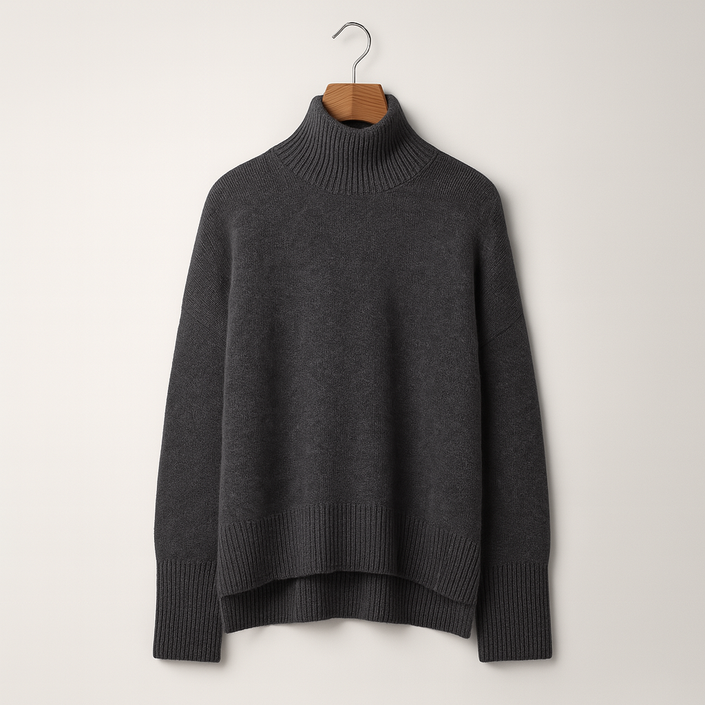 Maglione da donna in misto cashmere con collo alto arrotolato – maglia morbida per autunno e inverno