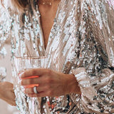 Blusa Brillante – Nera con Paillettes, Elegante Collo a V e Maniche a Palloncino per Feste o Serate Fuori