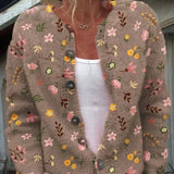 Donna - Cardigan in maglia floreale - Girocollo