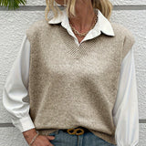 Donna - Gilet a coste con scollo a V - Vestibilità rilassata
