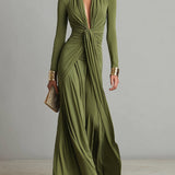 Abito maxi da donna con scollo a V profondo - Elegante e fluido