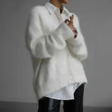 Cardigan morbido da donna con scollo a V – Maglia ampia e soffice con bottoni, per autunno e inverno