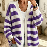 Cardigan donna a righe con tasche - Comodo e pratico