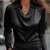 Blusa Femminile Sottile – Con Collo Drappeggiato, Adatta per Lavoro e Uso Quotidiano