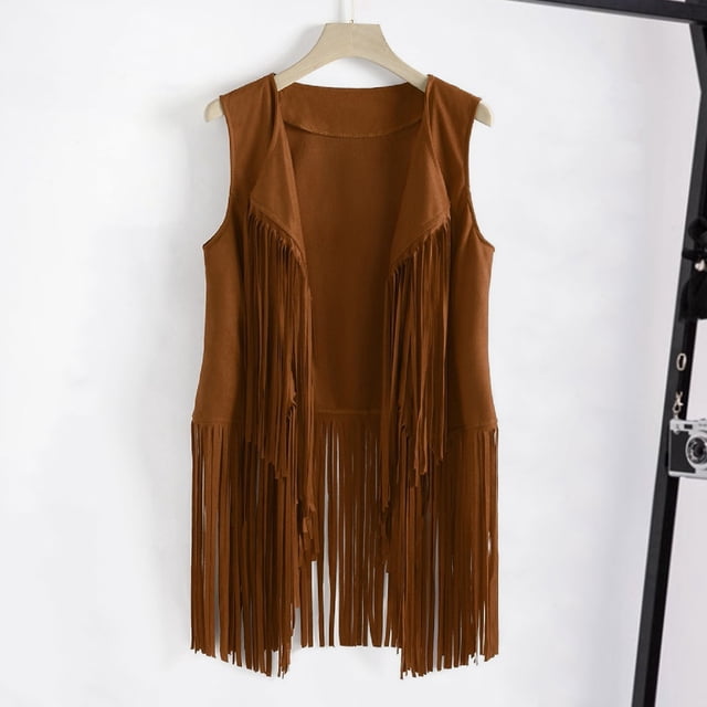 Gilet lungo da donna con frange – Capo smanicato d’ispirazione western per festival e feste estive