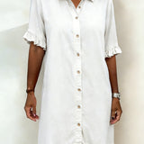 Abito Donna Scollo V – Casual con Rouches, Adatto per Primavera e Estate