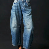 Jeans a vita alta alla moda da donna - Pantaloni in denim unici con gamba larga