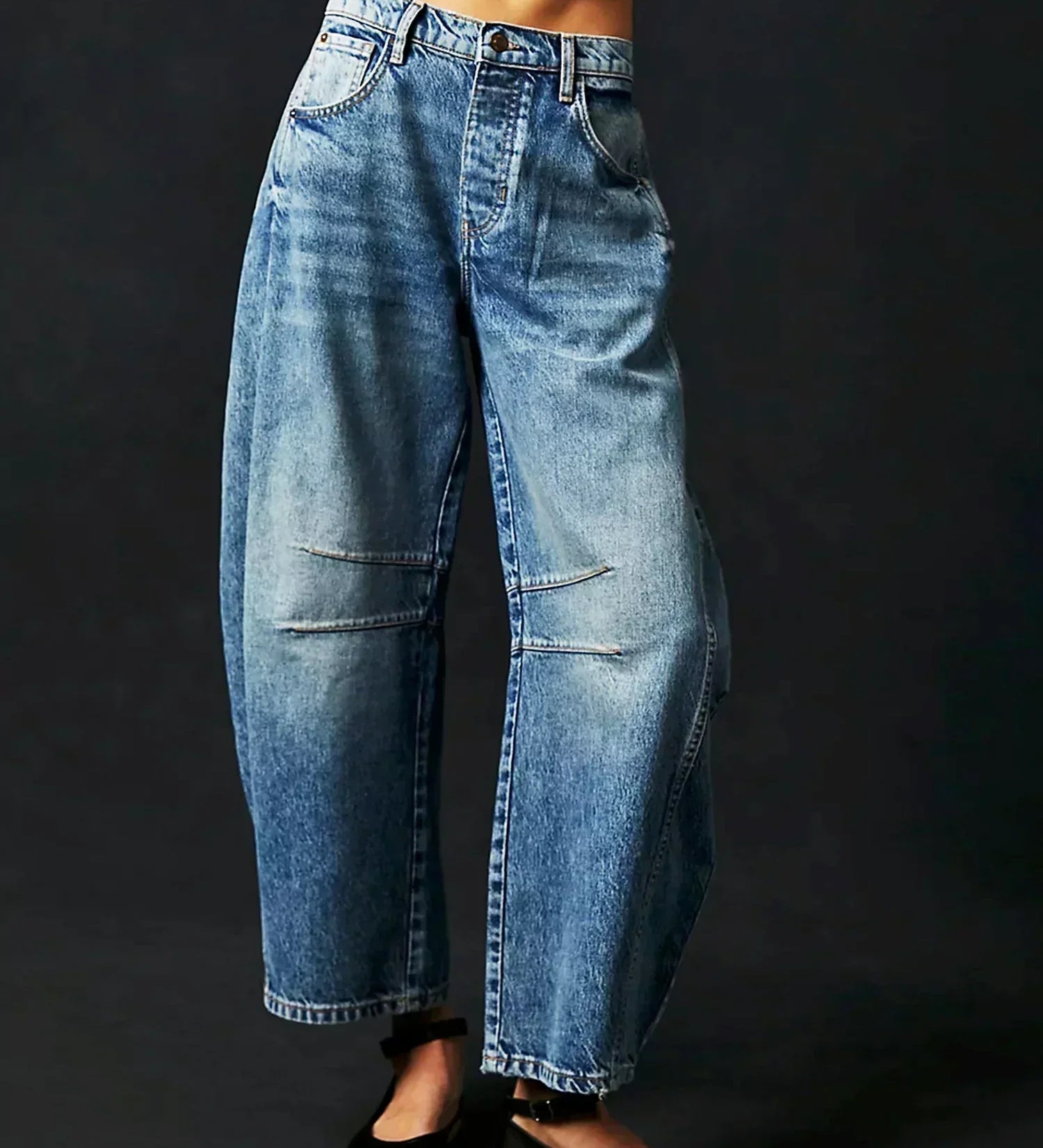 Jeans a vita alta alla moda da donna - Pantaloni in denim unici con gamba larga