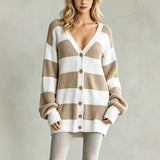 Cardigan cappotto donna a righe in maglia - Morbido e comodo