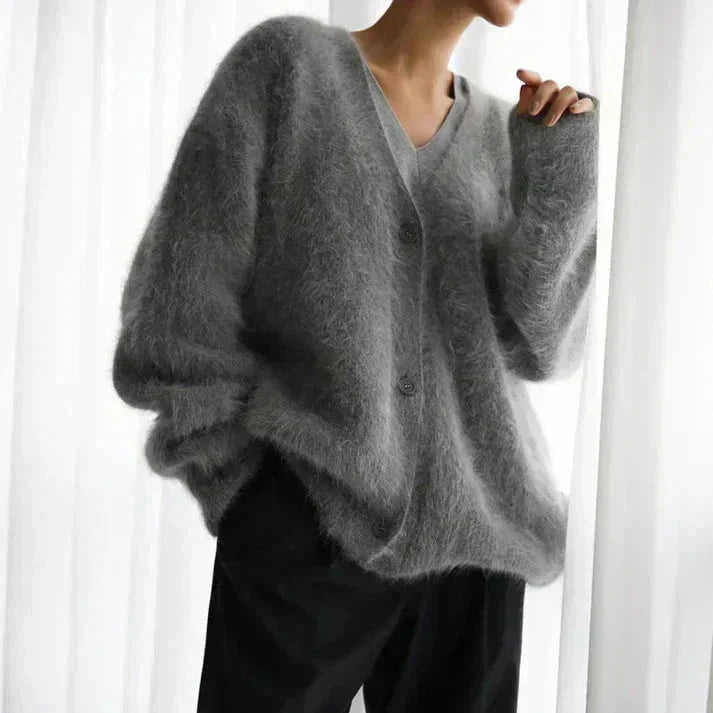 Cardigan morbido da donna con scollo a V – Maglia ampia e soffice con bottoni, per autunno e inverno
