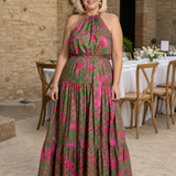 Abito midi drappeggiato da donna con collo halter - Chic e valorizzante