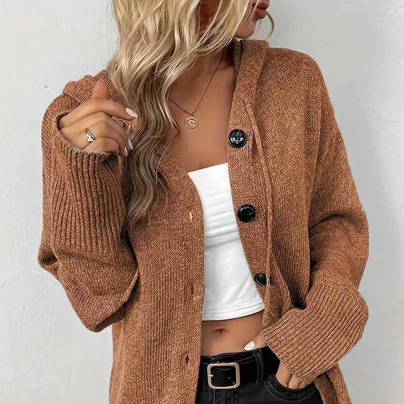 Donna - Cardigan con cappuccio - Maglia calda moderna