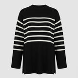 Maglione da donna in maglia a righe e blocchi di colore – Pullover comodo e lungo per vestirsi a strati con stile in inverno