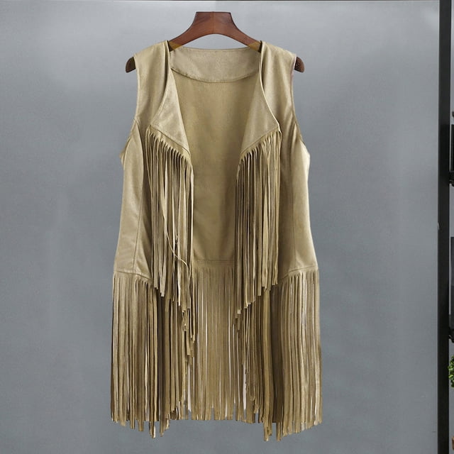 Gilet lungo da donna con frange – Capo smanicato d’ispirazione western per festival e feste estive