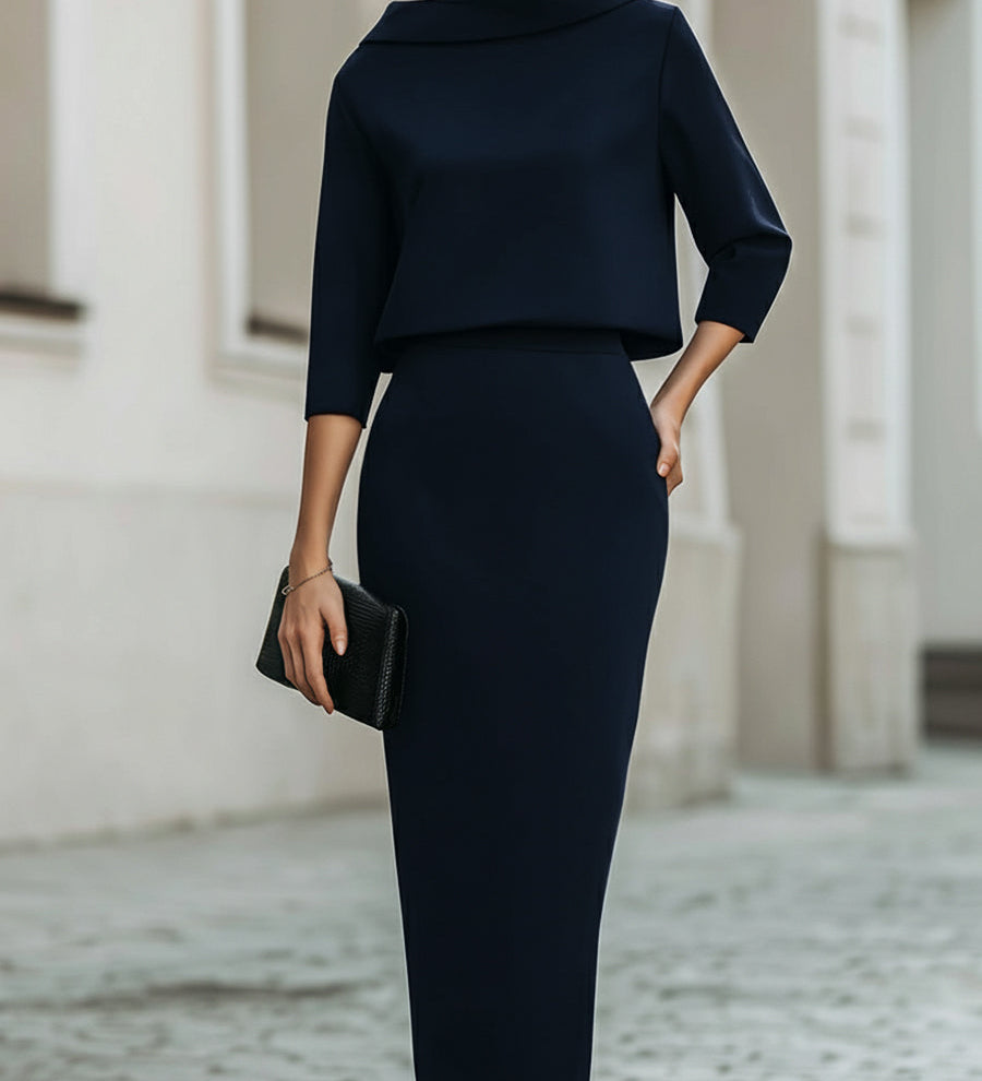 Set Donna – Con Collo a Barchetta, Lunghezza Midi, Adatto per Primavera e Estate, Casual per Uso Quotidiano