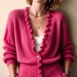 Cardigan donna con scollo a V e orlo volant - Morbido e femminile