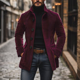 Cappotto corto da uomo in velluto a coste slim fit con collo alto