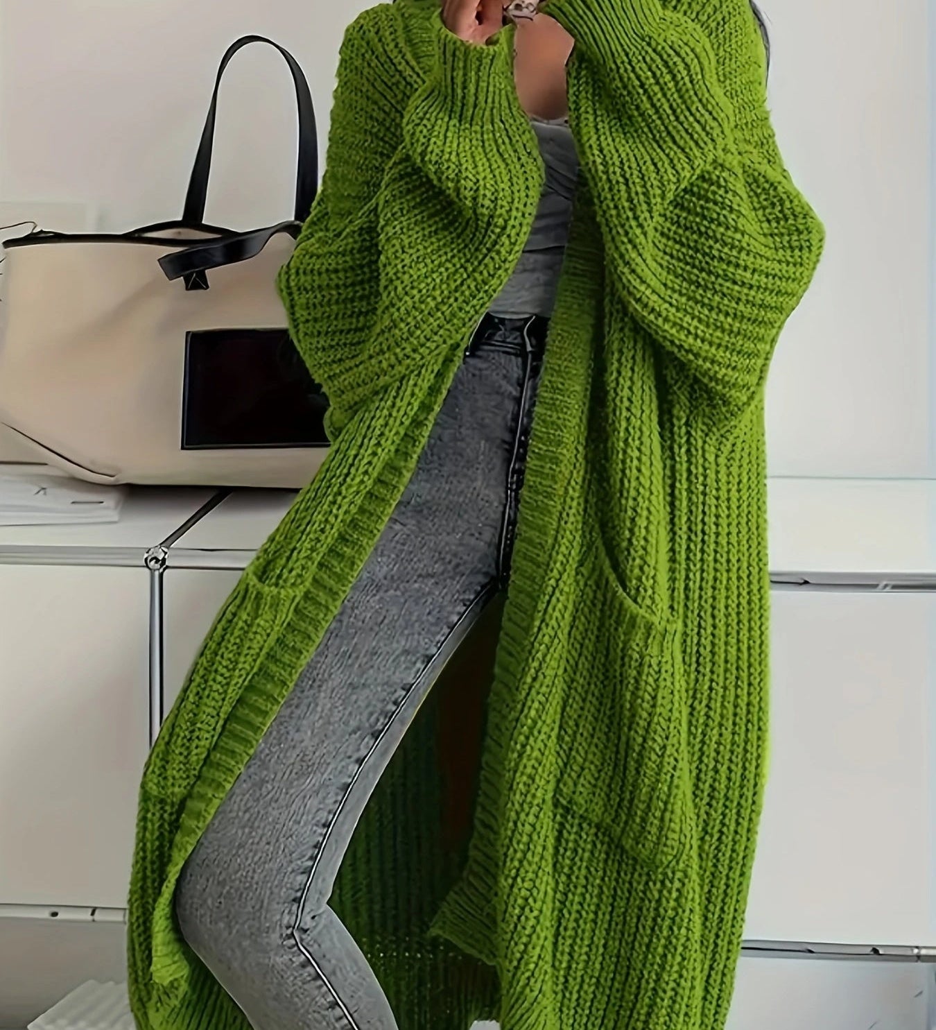Cardigan aperto oversize da donna – Maglia lunga e comoda