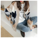 Cardigan oversize da donna stampato – morbido cardigan in maglia con scollo a V e chiusura con bottoni, ideale per vestirsi a strati in autunno