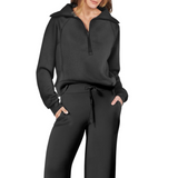 Donna - Set tuta sportiva a gamba larga con zip e coulisse