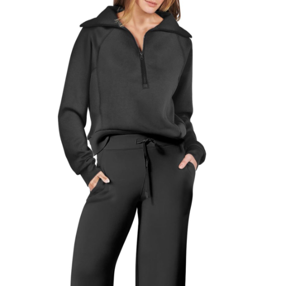 Donna - Set tuta sportiva a gamba larga con zip e coulisse