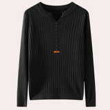 Maglione a coste da donna con scollo a V e patta con bottoni