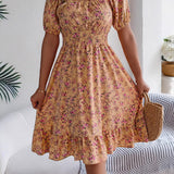 Abito estivo midi floreale casual ed elegante da donna - Elegante, lusinghiero