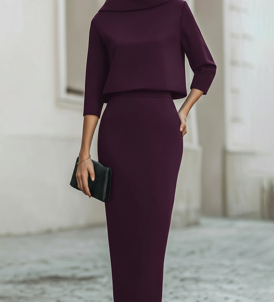 Set Donna – Con Collo a Barchetta, Lunghezza Midi, Adatto per Primavera e Estate, Casual per Uso Quotidiano